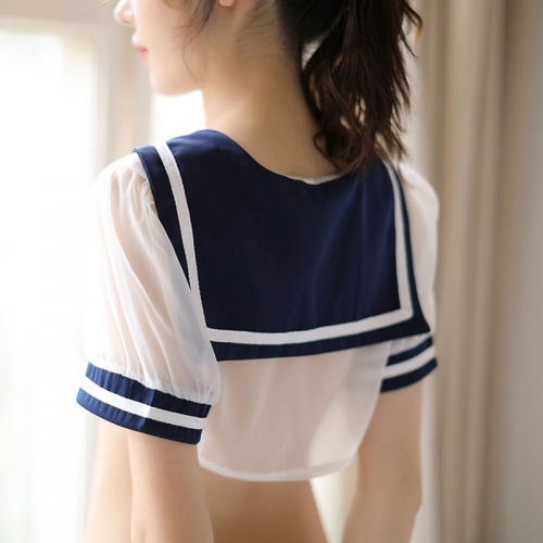 瑰若 清純少女性感網紗透視水手學生裝